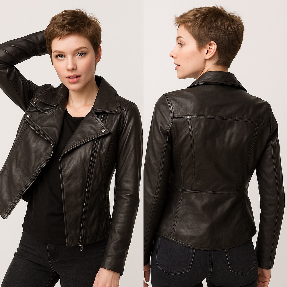 Dawn Levy Black Leather Moto Jacket Punk Vibes size S Rack 1